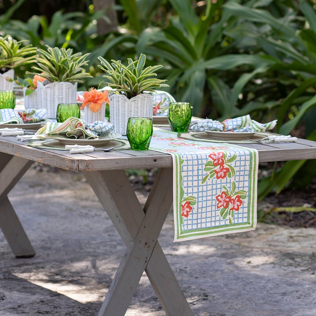 Floral Gingham Table Runner - Pomegranate