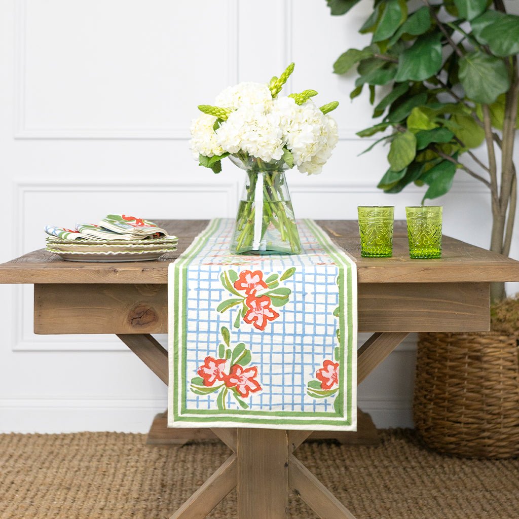 Floral Gingham Table Runner - Pomegranate