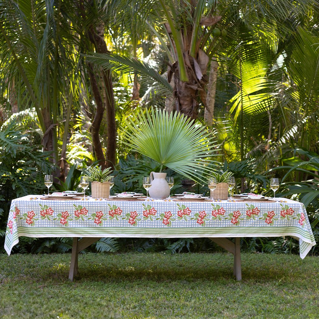 Floral Gingham Tablecloth - Pomegranate