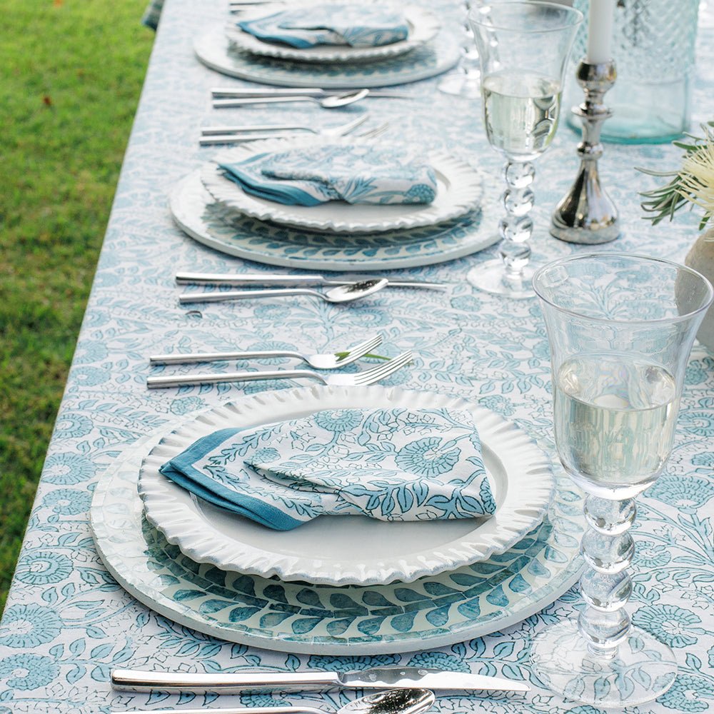 Handcrafted Teal Blue Capiz Shell Pomegranate Chargers