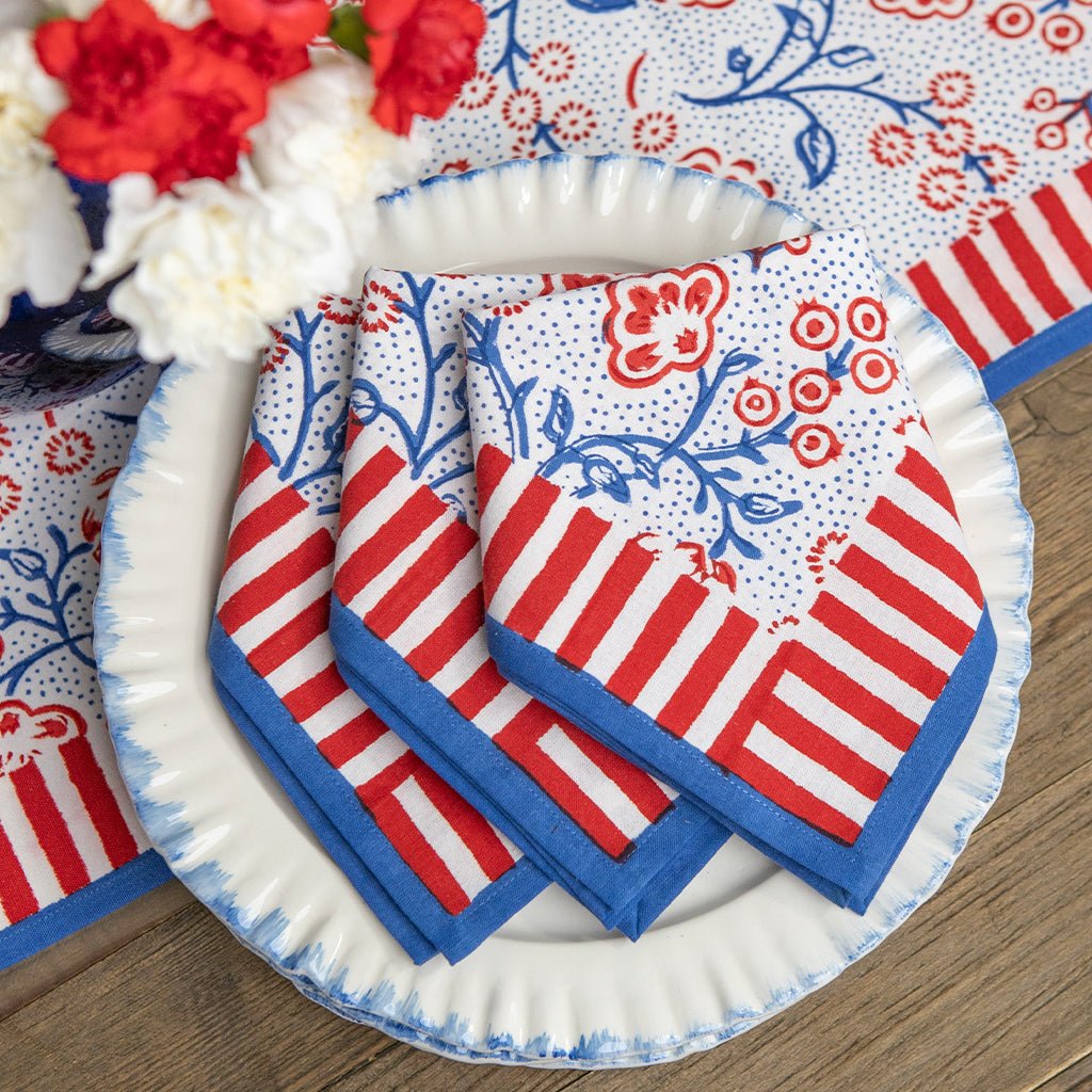 Floral & Berries Red, White & Blue Napkin | Set of 4 - Pomegranate