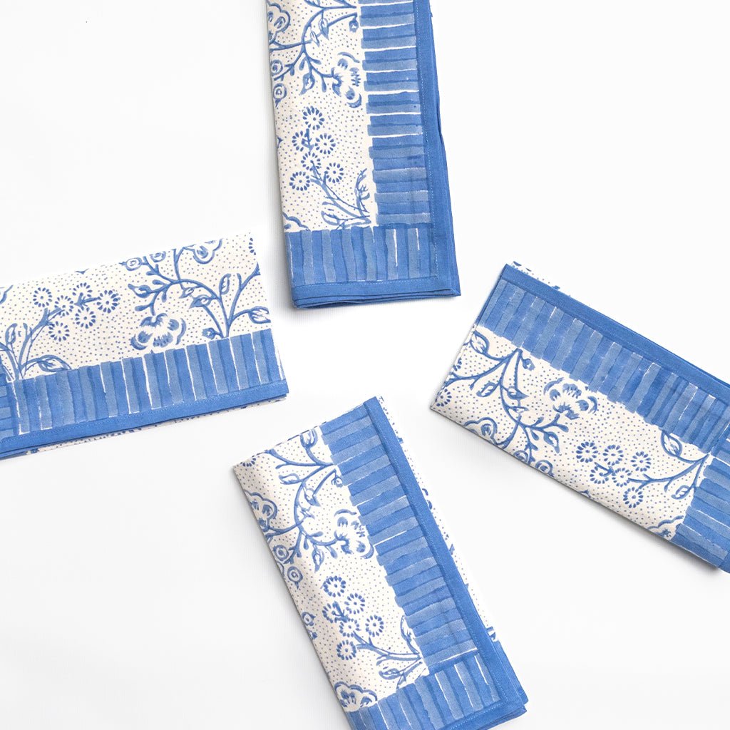 Floral & Berries Blue & White Napkin | Set of 4 - Pomegranate