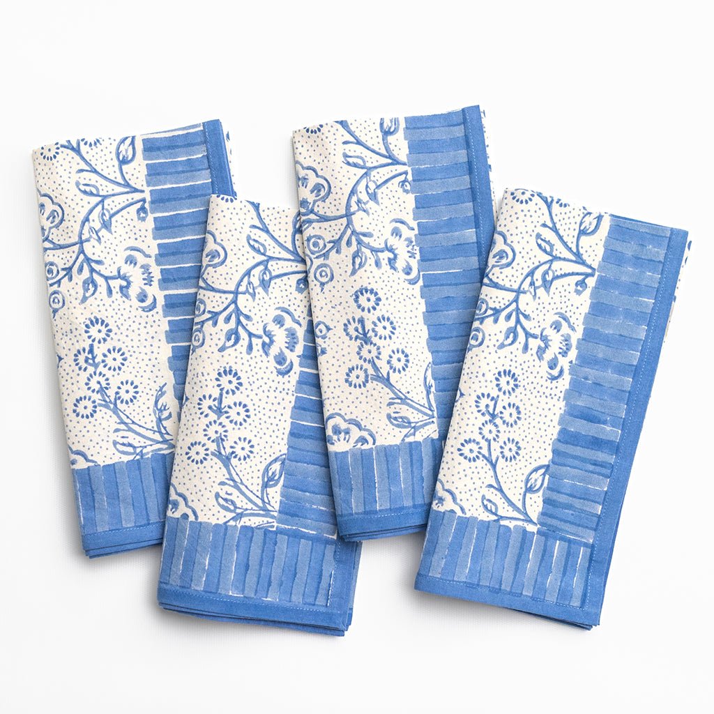 Floral & Berries Blue & White Napkin | Set of 4 - Pomegranate