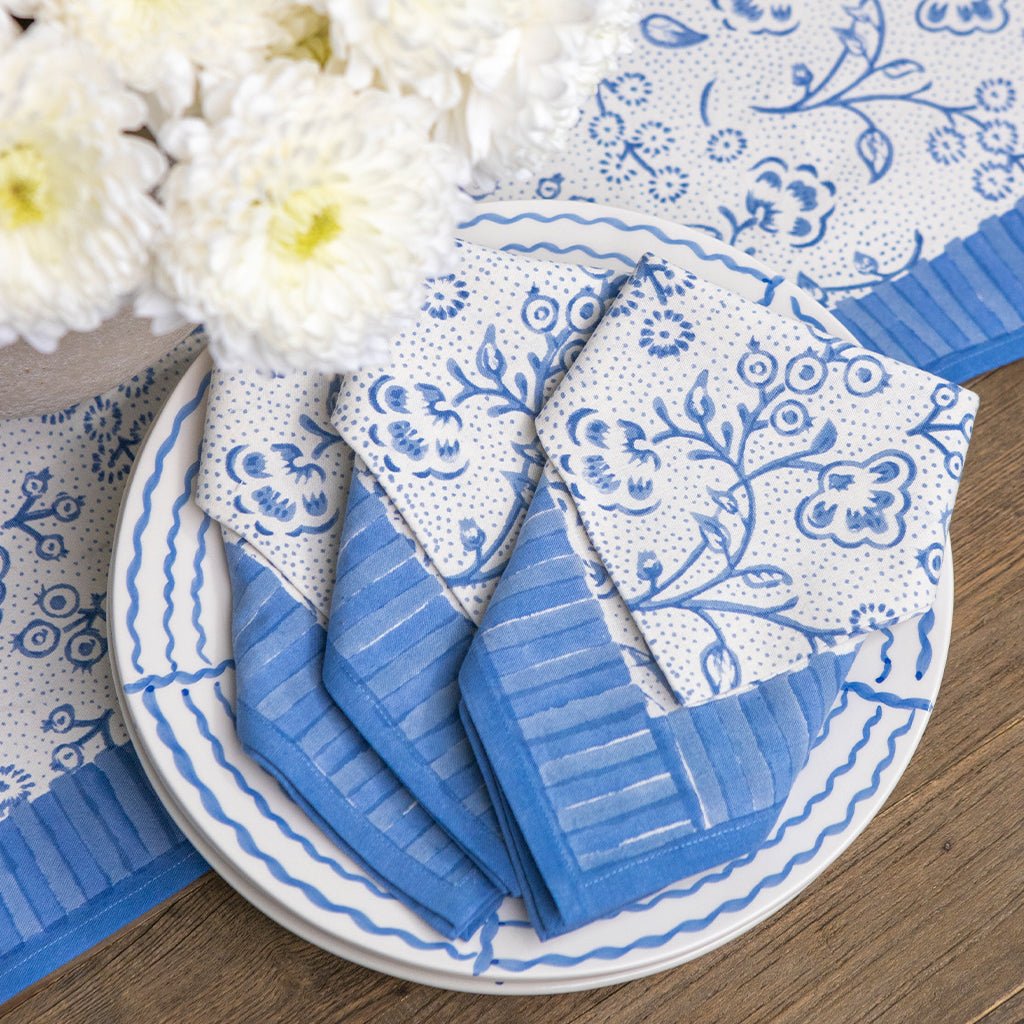 Floral & Berries Blue & White Napkin | Set of 4 - Pomegranate