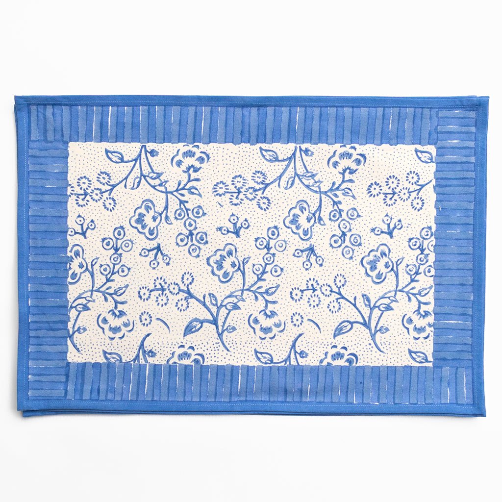 Floral & Berries Blue & White Placemat | Set of 4 - Pomegranate