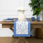 Floral & Berries Blue & White Table Runner - Pomegranate
