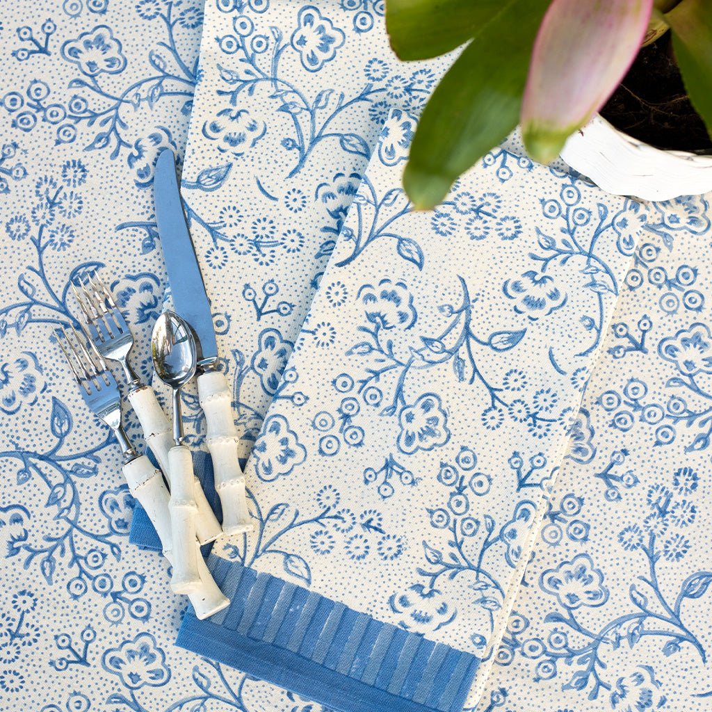 Floral & Berries Blue & White Tea Towels - Pomegranate