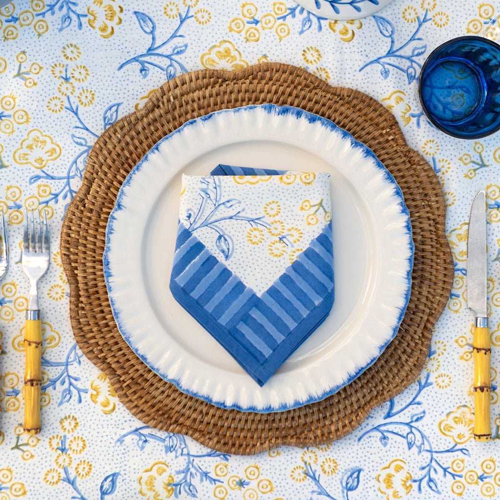 Floral & Berries Blue & Yellow Napkin | Set of 4 - Pomegranate