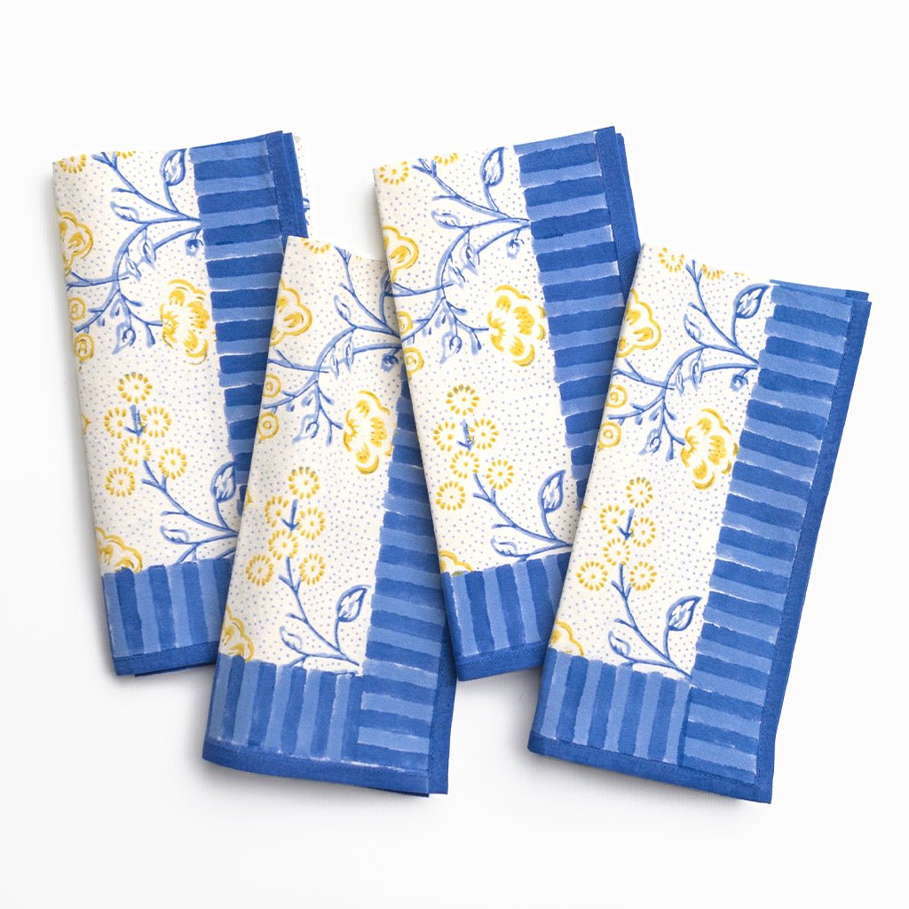 Floral & Berries Blue & Yellow Napkin | Set of 4 - Pomegranate