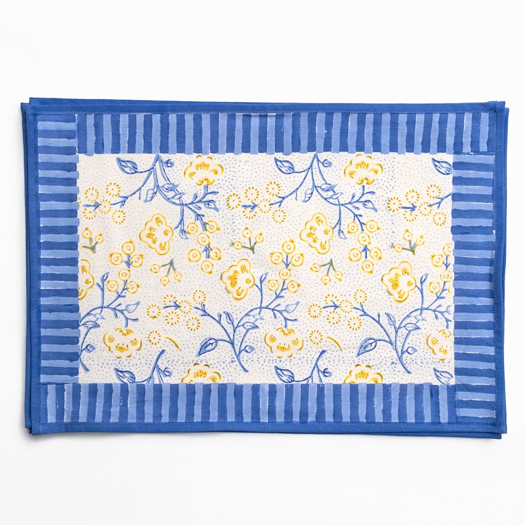 Floral & Berries Blue & Yellow Placemat | Set of 4 - Pomegranate