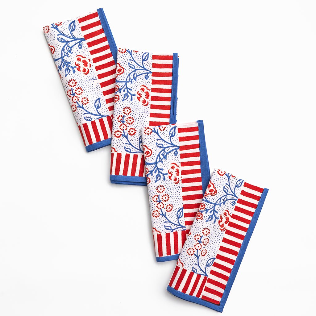 Floral & Berries Red, White & Blue Napkin | Set of 4 - Pomegranate
