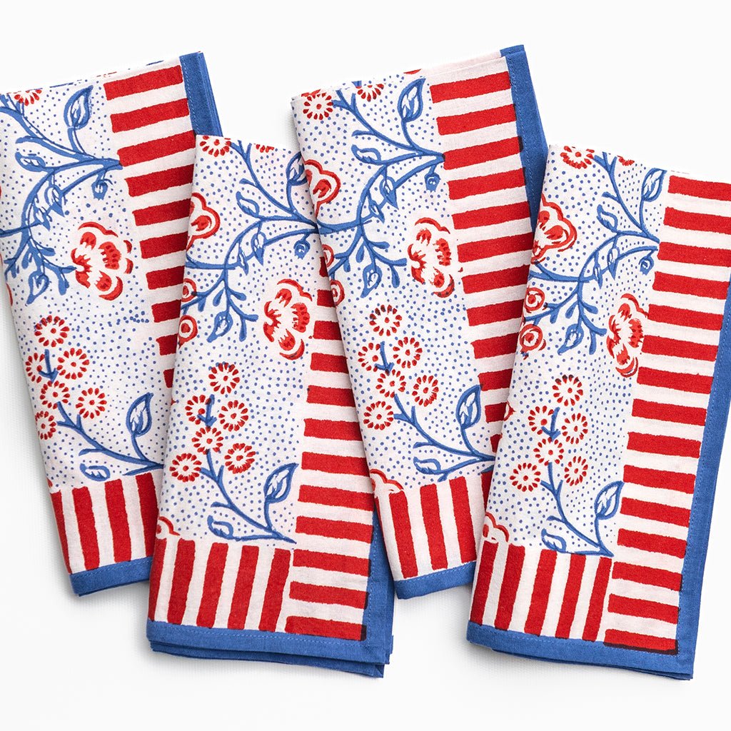 Floral & Berries Red, White & Blue Napkin | Set of 4 - Pomegranate