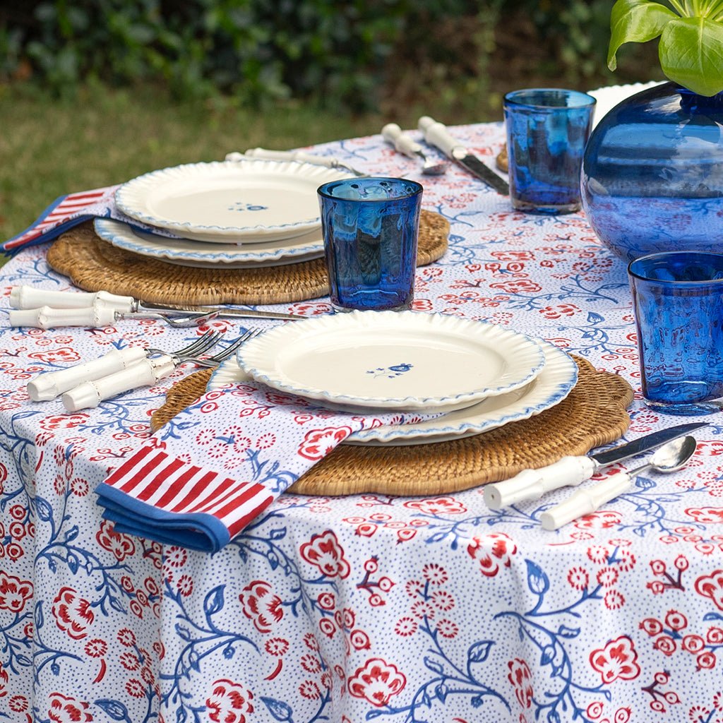 Floral & Berries Red, White & Blue Napkin | Set of 4 - Pomegranate