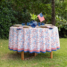 Floral & Berries Red, White & Blue Tablecloth - Pomegranate