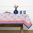 Floral & Berries Red, White & Blue Tablecloth - Pomegranate
