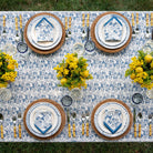 Hand block printed blue & white floral tablecloth