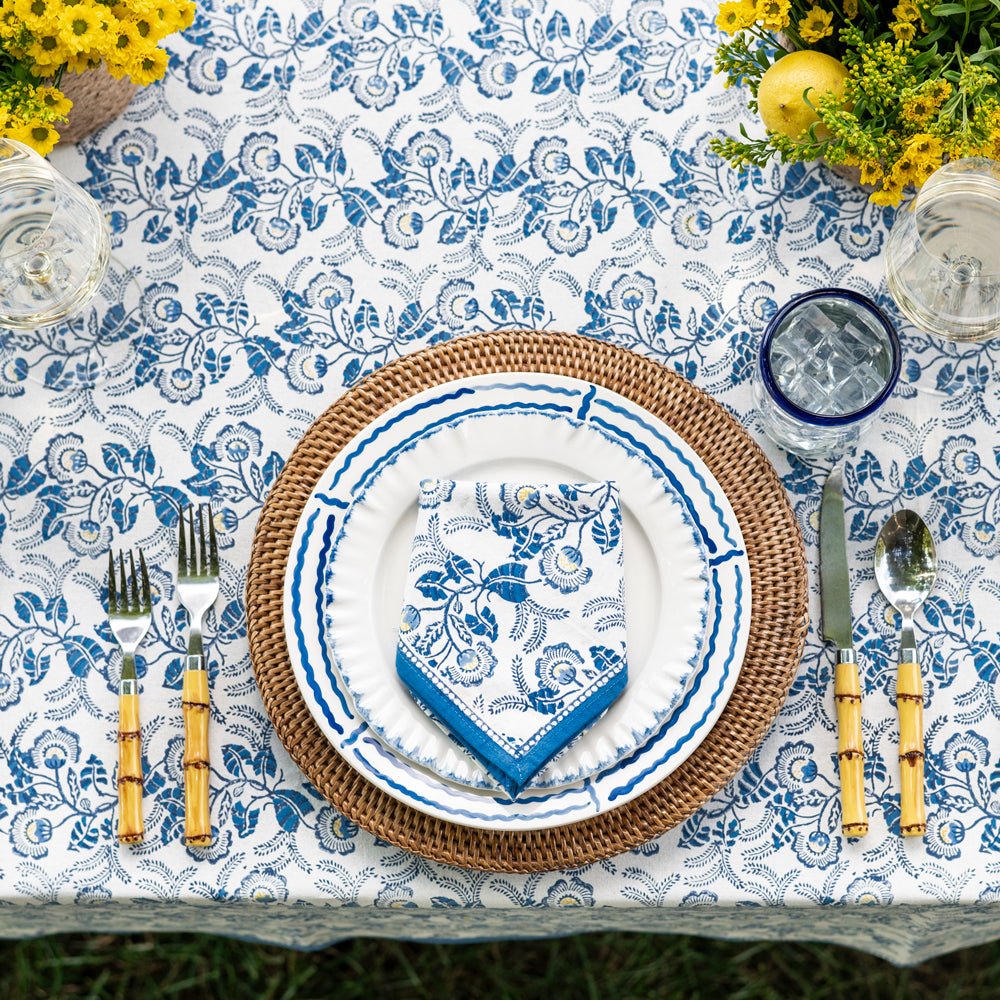 Hand block printed blue & white floral napkin