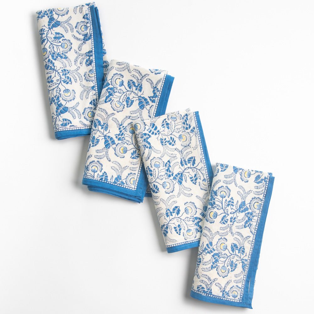 Hand block printed blue & white floral napkins