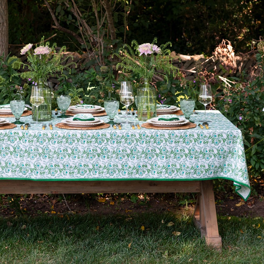 Gardenia Vine Emerald Tablecloth 60" x 120" | Pomegranate