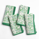 Hand block printed green & white floral napkins