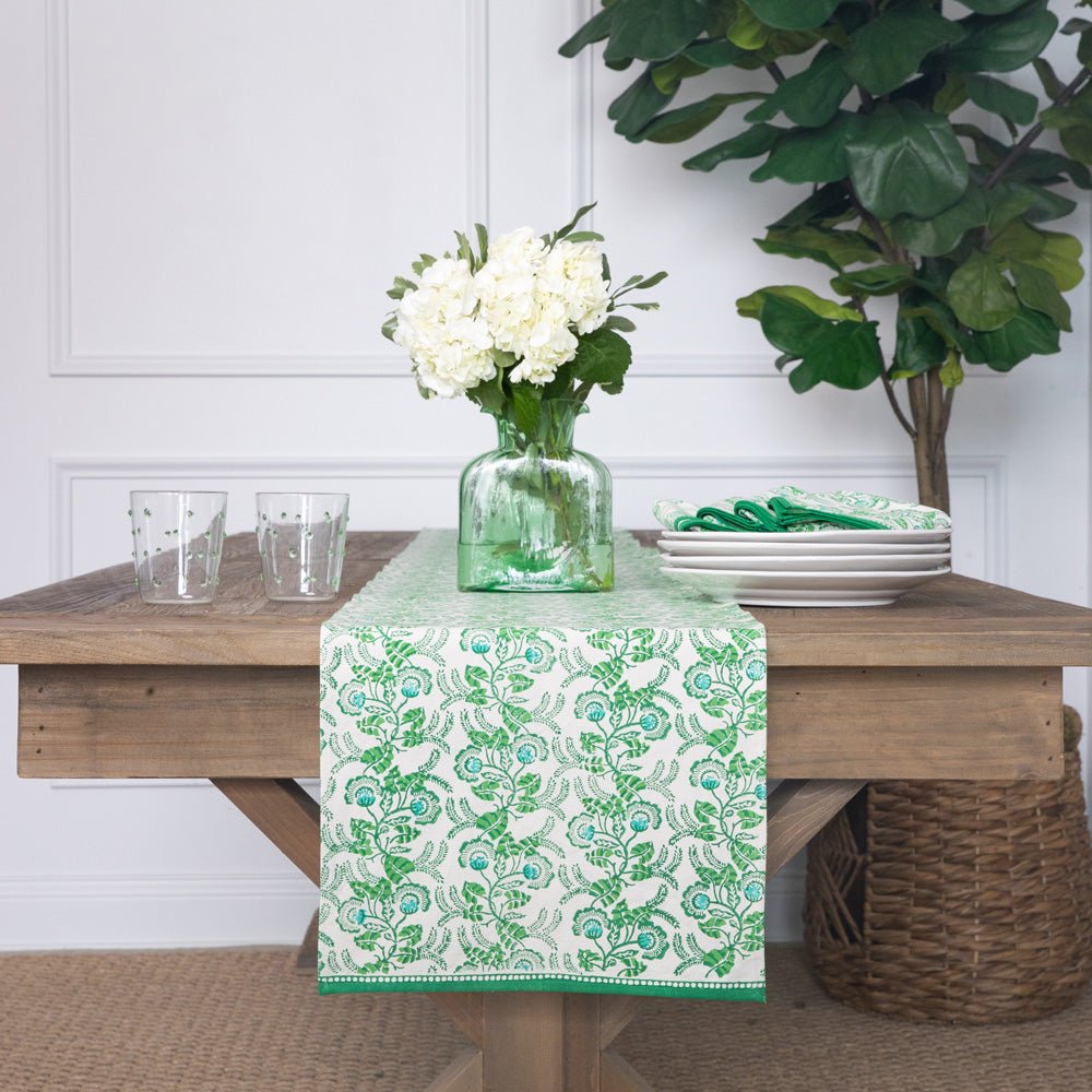 Gardenia Vine Emerald Table Runner