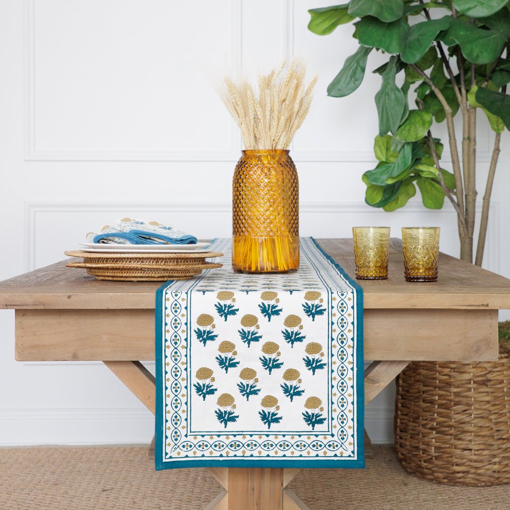 Gaya Teal & Marigold Table Runner – Pomegranate