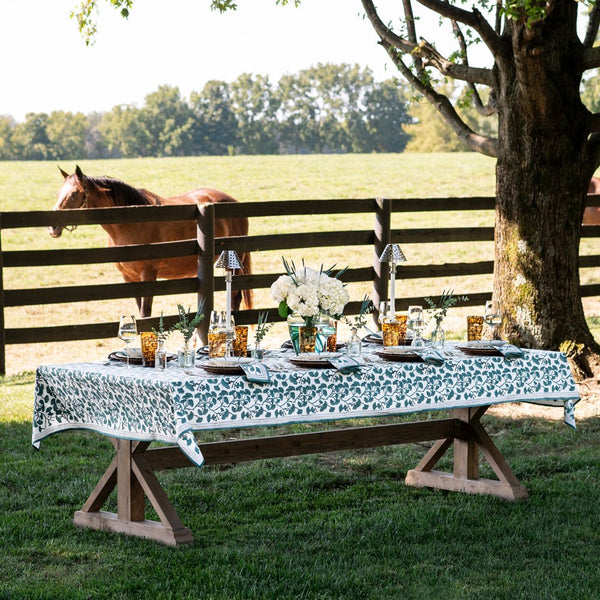 Ginkgo Teal Tablecloth – Pomegranate