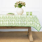 Green Bamboo Hand Block Printed Geometric Cotton Tablecloth