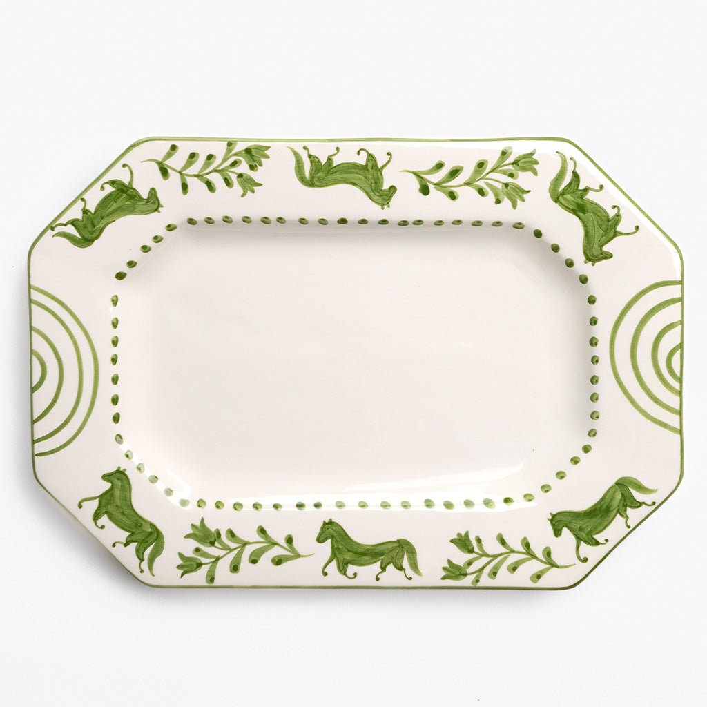 Green Horse Rectangle Serving Platter - Pomegranate