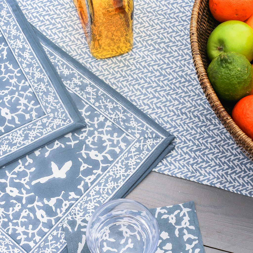 India Hicks Home Hummingbird Saltwater Blue Placemat | Set of 4 - Pomegranate