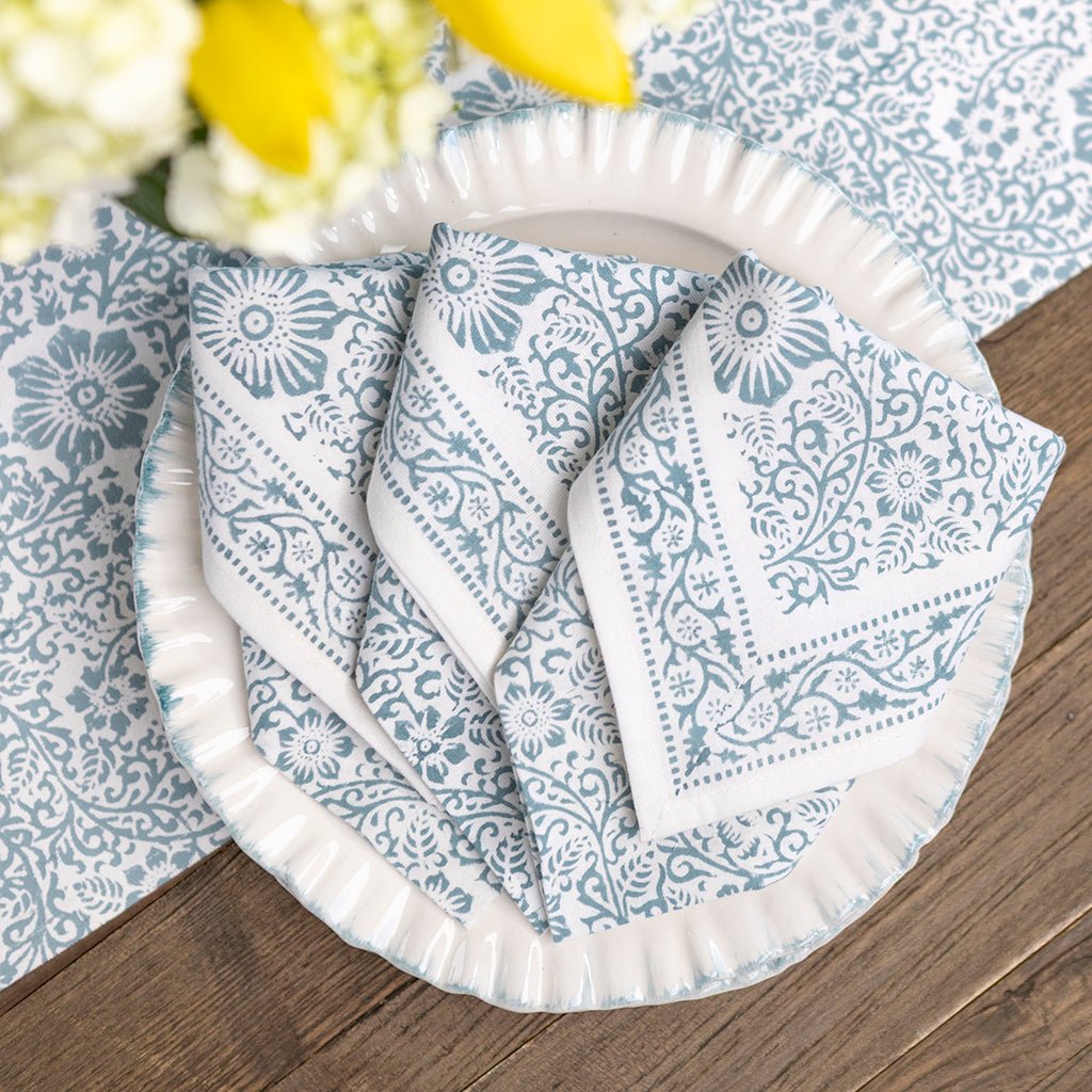 India Hicks Home Desert Rose Saltwater Blue Napkin | Set of 4 - Pomegranate