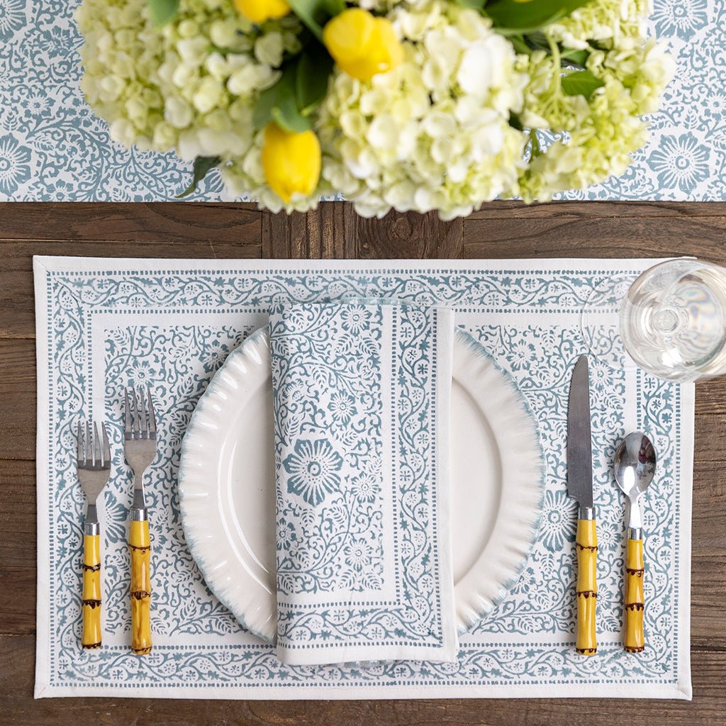 India Hicks Home Desert Rose Saltwater Blue Placemat | Set of 4 - Pomegranate