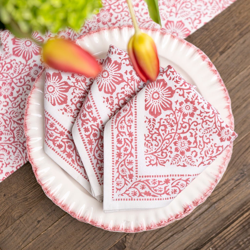 India Hicks Home Desert Rose Sundown Hibiscus Napkin | Set of 4 - Pomegranate