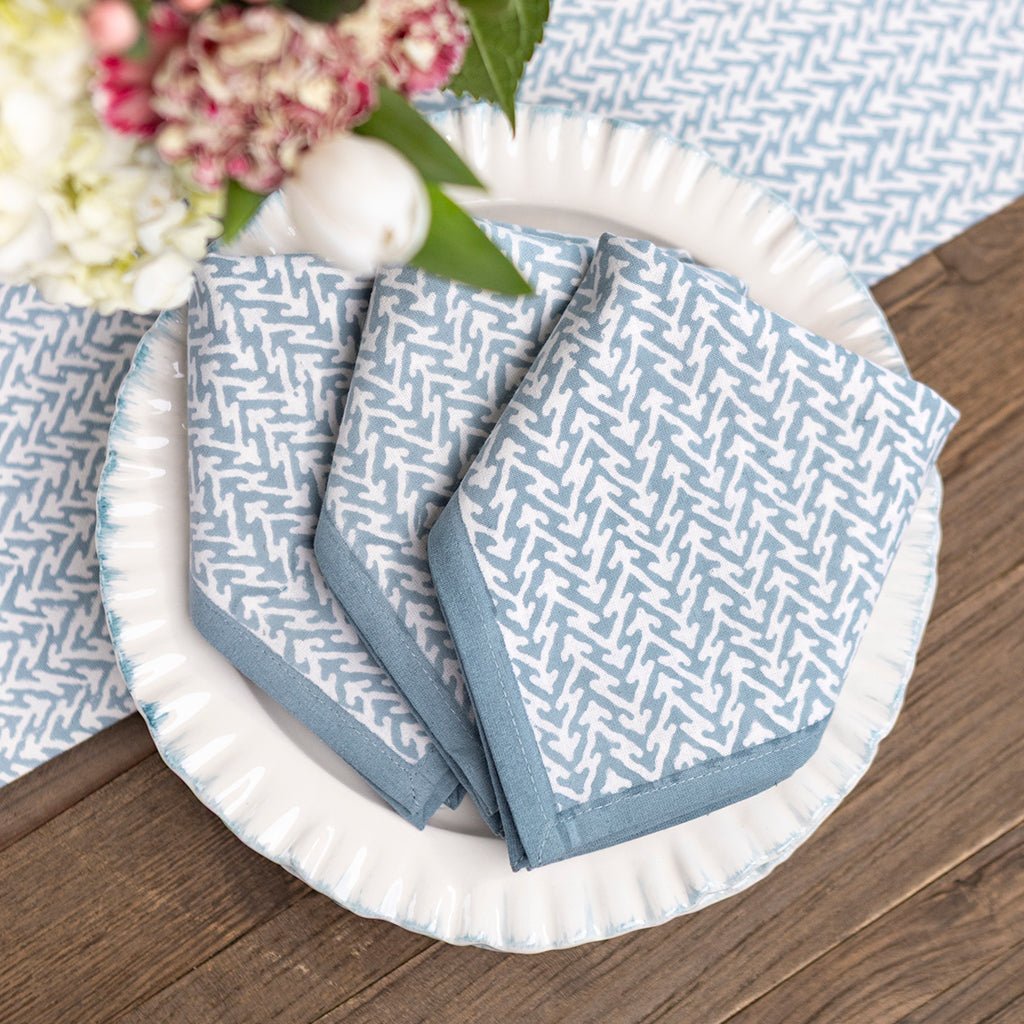 India Hicks Home Fire Bush Saltwater Blue Napkin | Set of 4 - Pomegranate