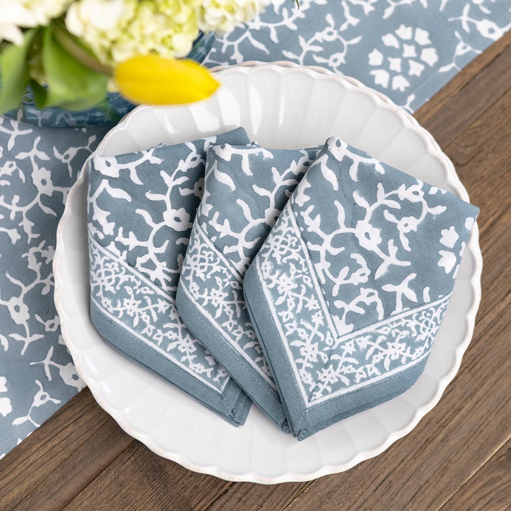 India Hicks Home Hummingbird Saltwater Blue Napkin | Set of 4 - Pomegranate