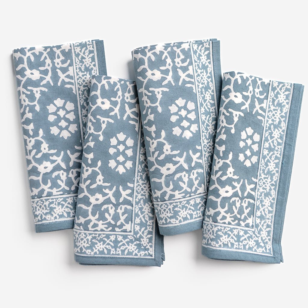 India Hicks Home Hummingbird Saltwater Blue Napkin | Set of 4 - Pomegranate