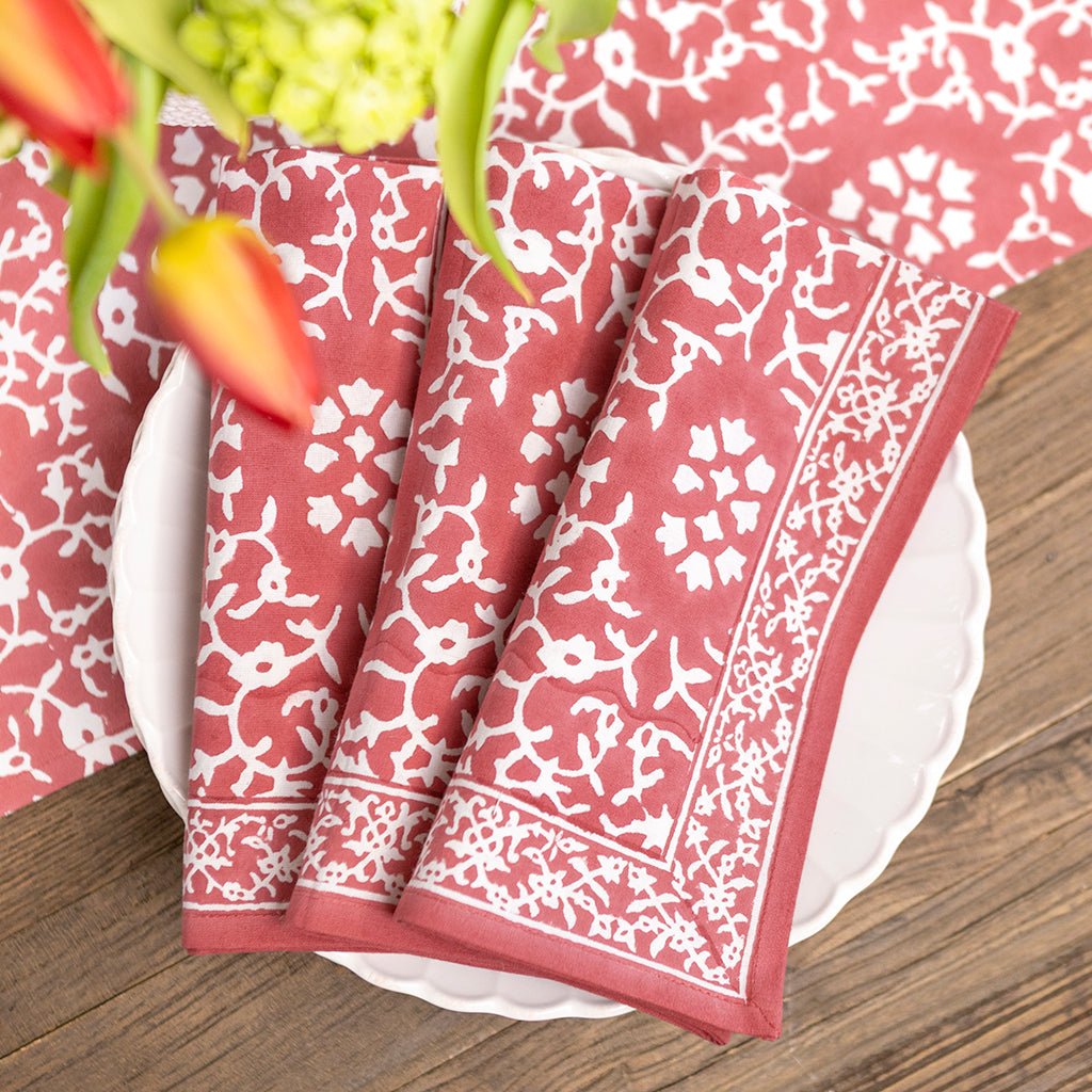 India Hicks Home Hummingbird Sundown Hibiscus Napkin | Set of 4 - Pomegranate
