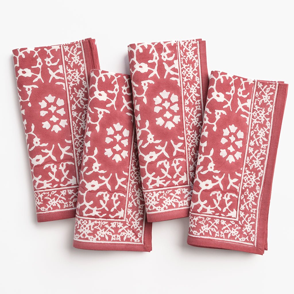 India Hicks Home Hummingbird Sundown Hibiscus Napkin | Set of 4 - Pomegranate