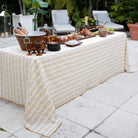 India Hicks Home x Pomegranate Climbing Nettle Sand Hand Block Printed Beige & White Tablecloth