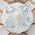 India Hicks Home x Pomegranate Thistle Dusty Sky Blue & White Hand Block Printed Tablecloth