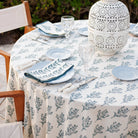 India Hicks Home x Pomegranate Thistle Dusty Sky Blue & White Hand Block Printed Tablecloth