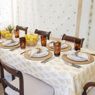 India Hicks Home x Pomegranate Thistle Sand Beige & White Hand Block Printed Cotton Tablecloth