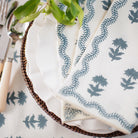 India Hicks Home x Pomegranate Winter Flower Dusty Sky Blue & White Hand Block Printed Cotton Napkins