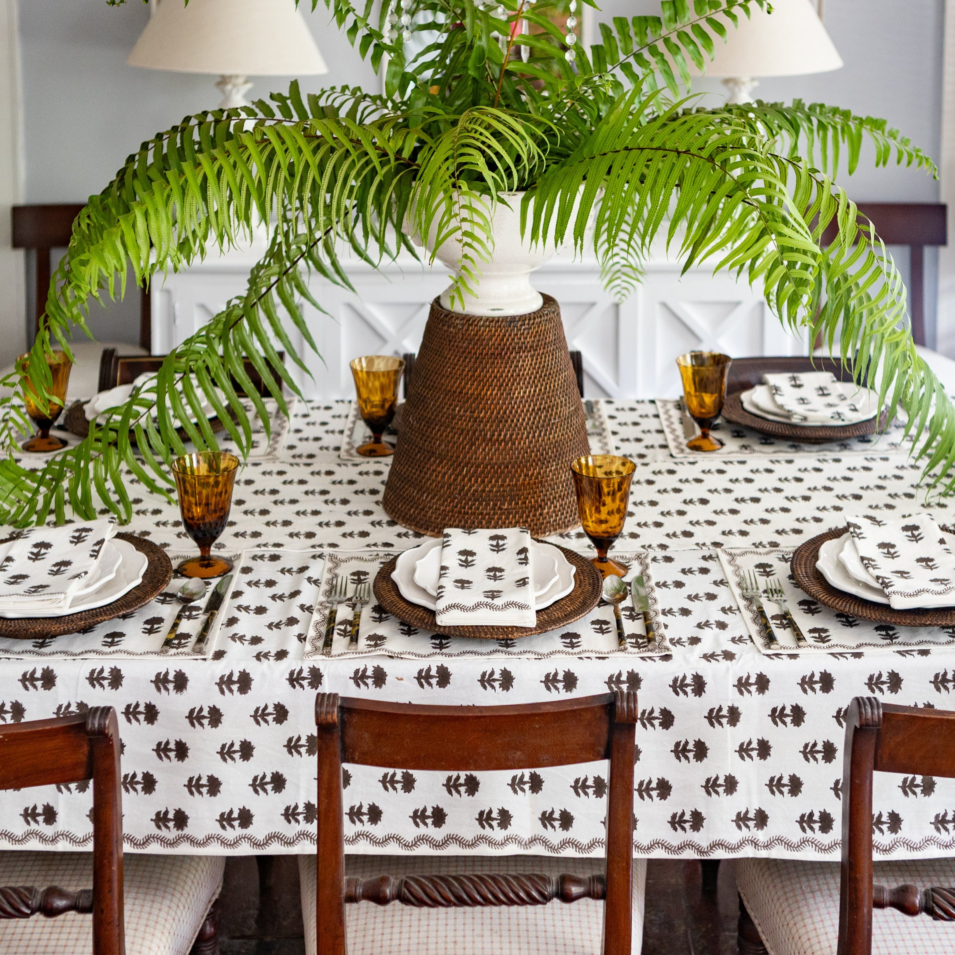 India Hicks Home Winter Flower Chocolate Tablecloth – Pomegranate