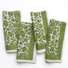 Green & white floral hand block printed cotton 