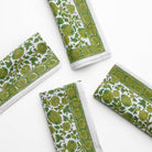 Green & white floral hand block printed cotton napkins