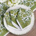 Green & white floral hand block printed cotton napkins
