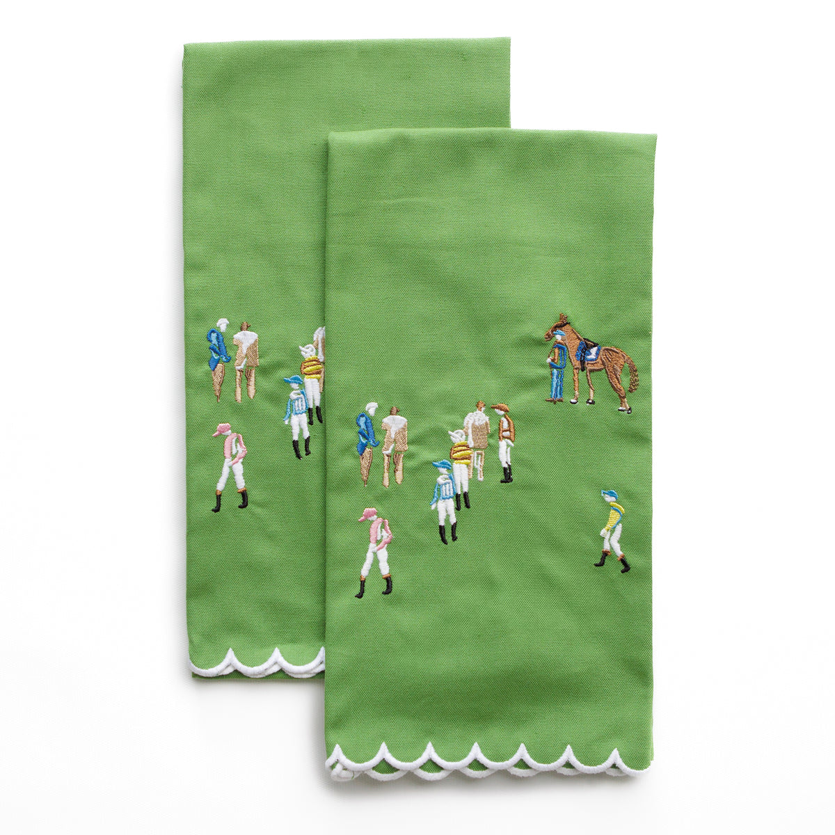 Paddock & Jockeys Green Embroidered Equestrian Tea Towels
