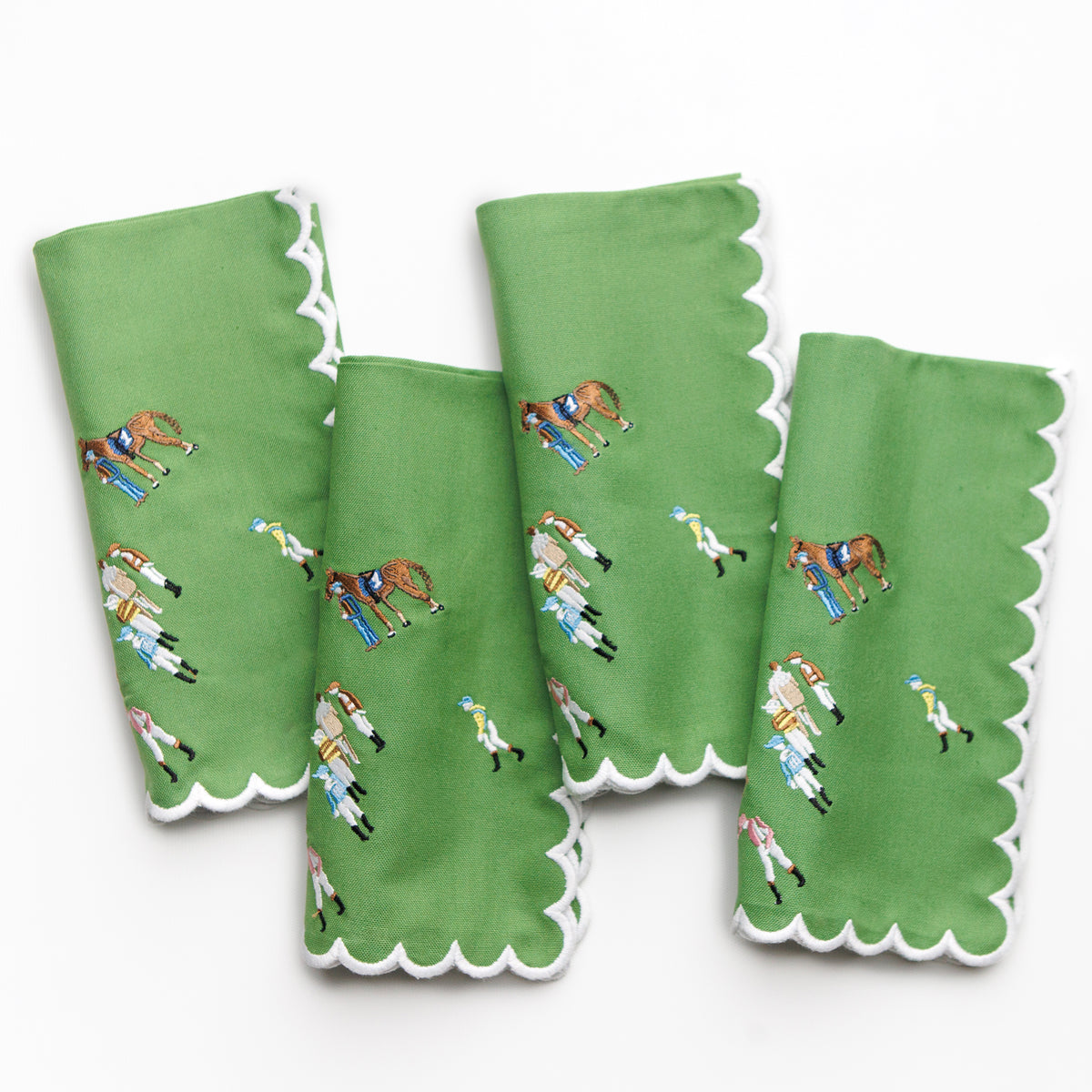 Paddock & Jockeys Green Embroidered Equestrian Cloth Napkins