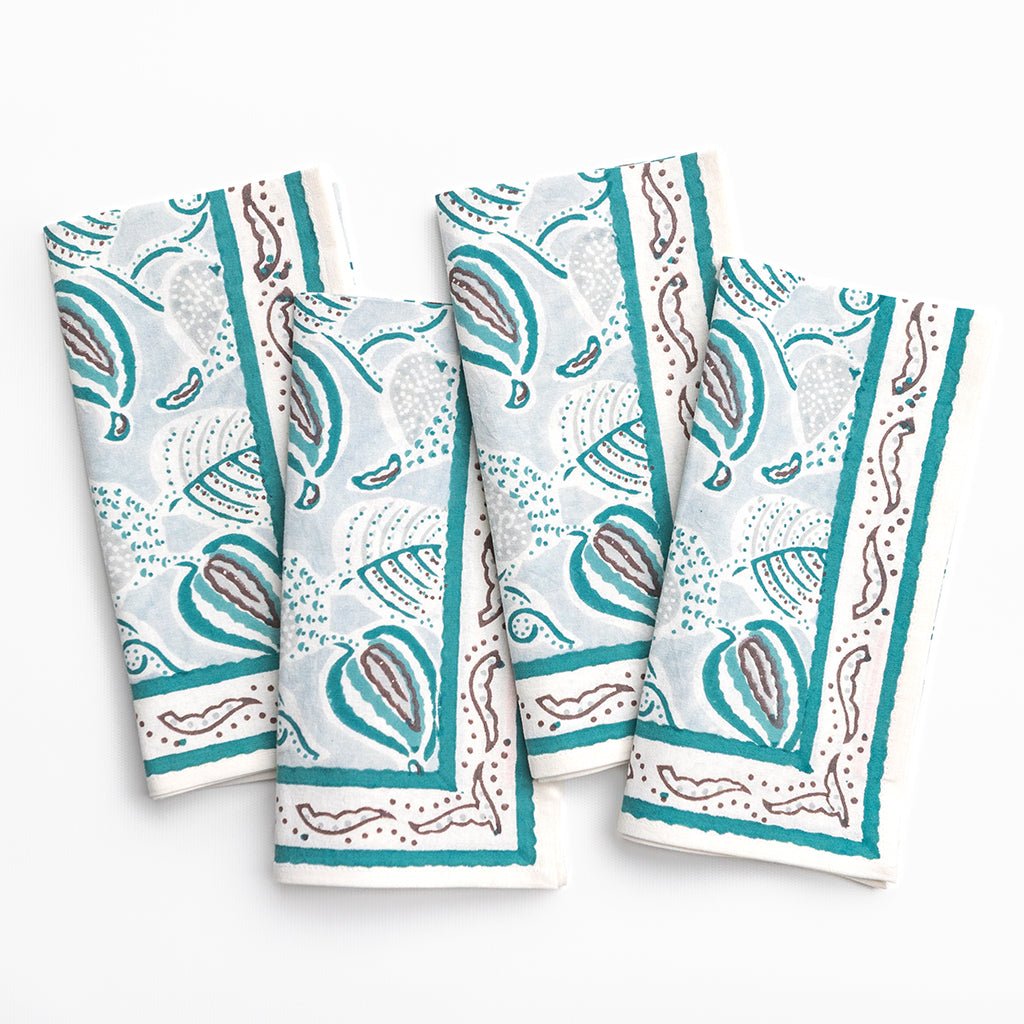 Paisley Vine Aqua Napkin | Set of 4 - Pomegranate